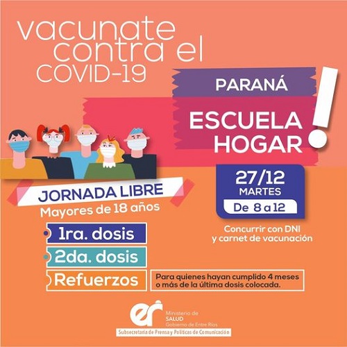 Se realizará una jornada abierta de vacunación covid este martes