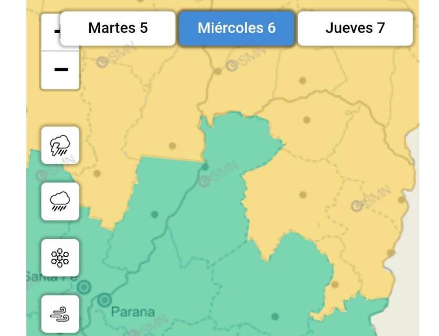 Rige una alerta amarilla en algunos departamentos